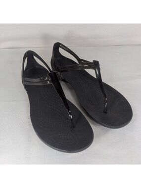 Crocs 202467 Isabella Thong T-Strap Sandals Women's 9 Black Jelly Iconic Comfort